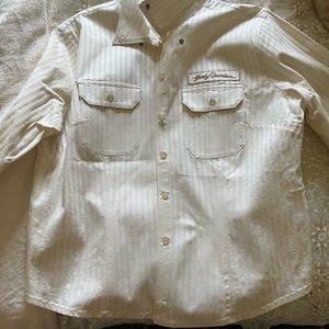 Cream and tan long sleeve button down embroidered Harley Shirt
